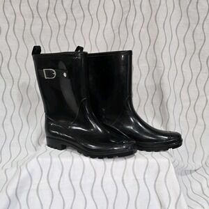 Capelli New York Woman's Glossy Black Rain Boots Rubber Size 9